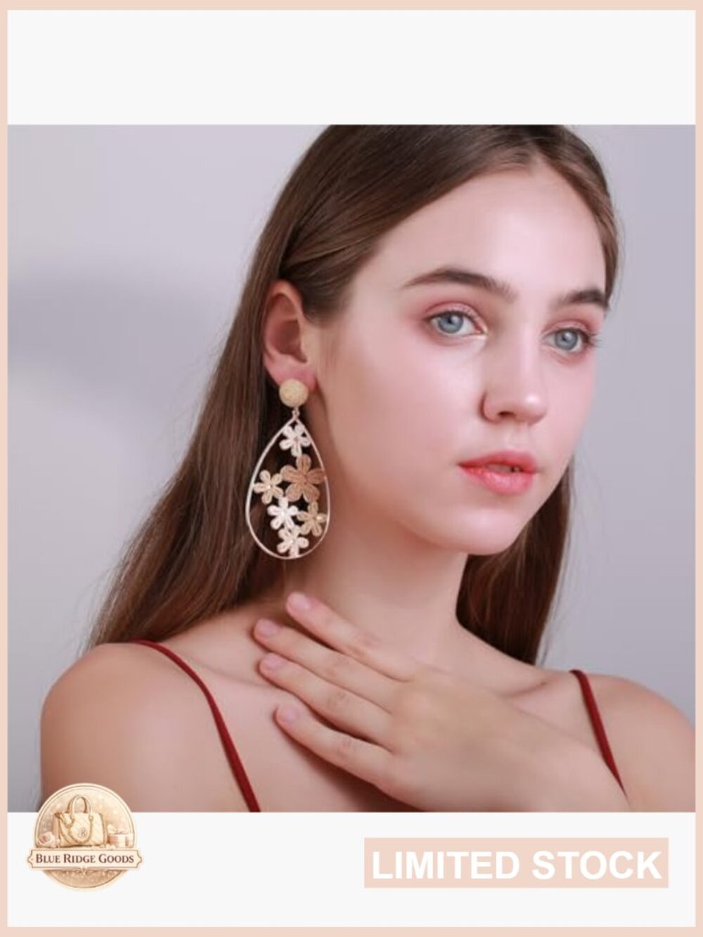 Handmade Raffia Flower Earrings Teardrop Dangle Statement - Picture 3 of 7